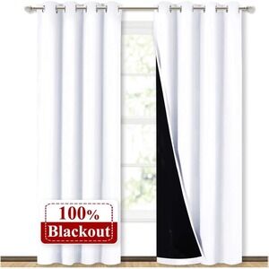 White 100% Blackout Curtains, Thermal Insulated Room Darkening‎ Window Drapes